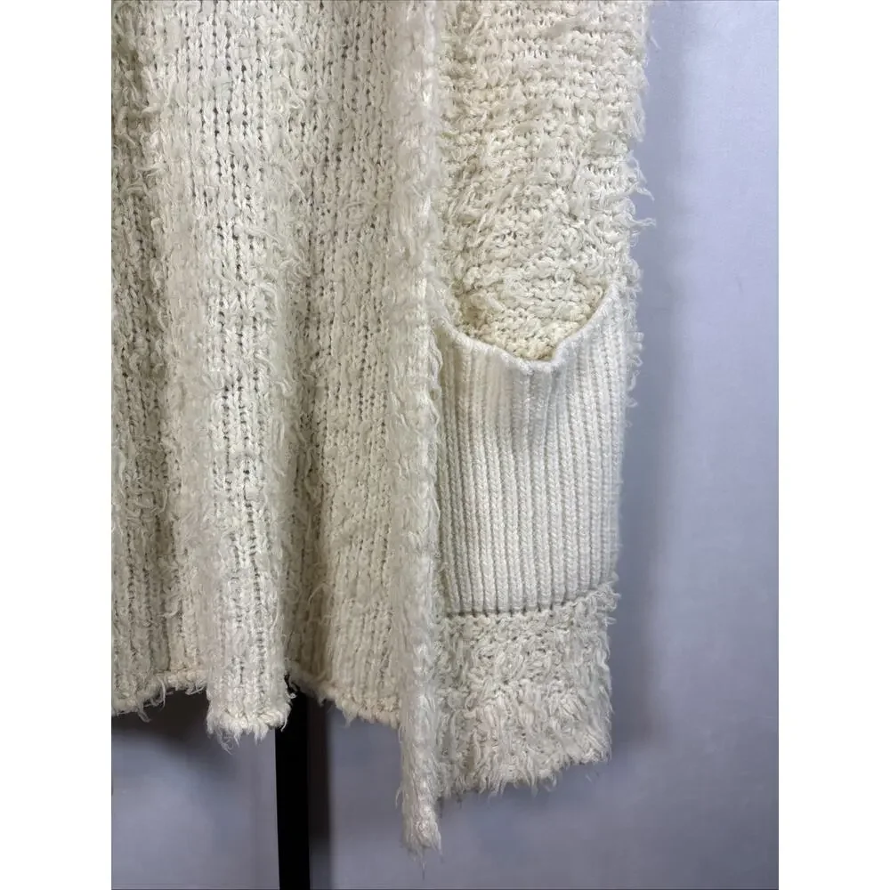 Anthropologie Fuzzy Open Front Knit Vest Women's XXS Cream Oversized Boho Wool